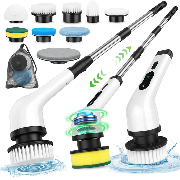 TurboScrub 9-in-1 Electric Spin Scrubber | Deep Cleaning Brush for Bathroom, Kitchen & Tiles