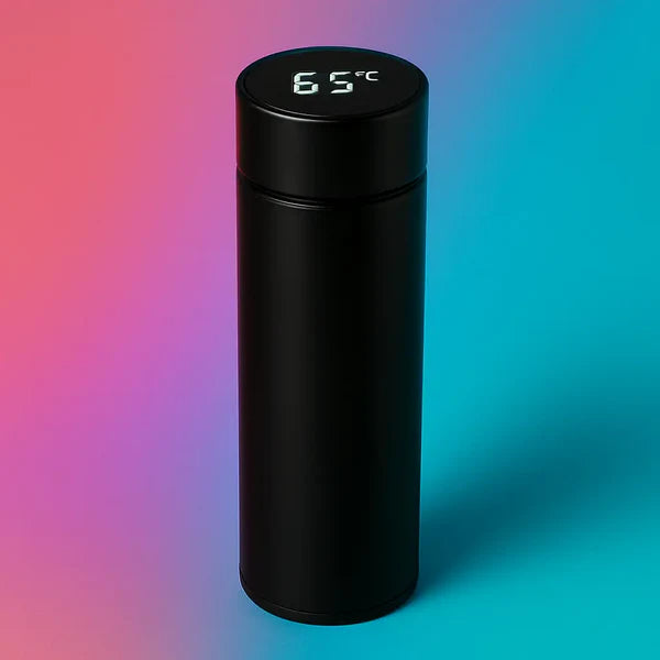 TempSip Smart LED Thermos Bottle | 500ml Black Stainless Steel Flask
