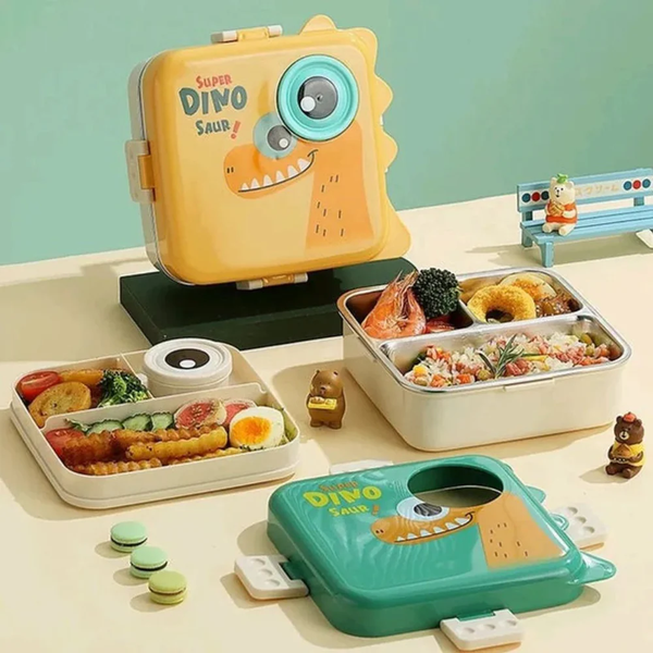 Dino Design Steel Lunch Box with Spoon
