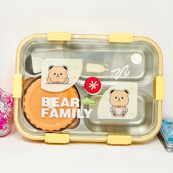 Bear 3-Grid Compartment Steel Lunch Box – Stylish, Durable & Perfect for Meal Organization