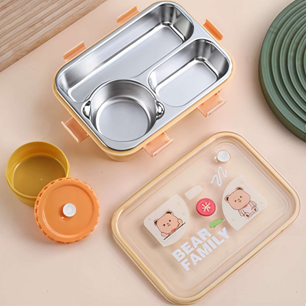 Bear 3-Grid Compartment Steel Lunch Box – Stylish, Durable & Perfect for Meal Organization