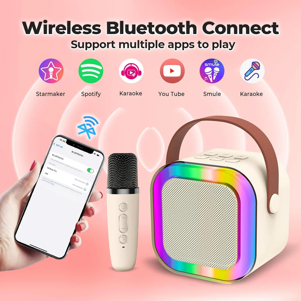 SingSpark Mini Bluetooth Karaoke Mic & Speaker for Kids with RGB Lights