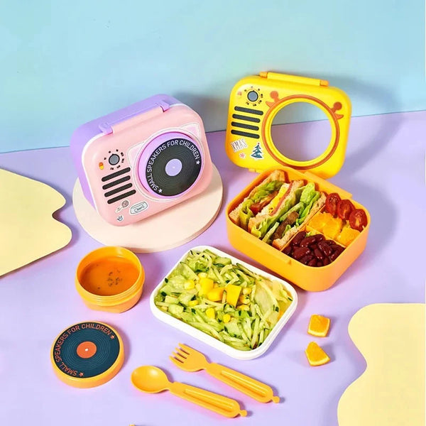 Stereo Design 3 Compartment Lunch Box with Cutlery