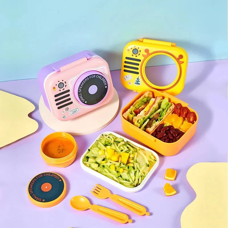 Stereo Design 3 Compartment Lunch Box with Cutlery