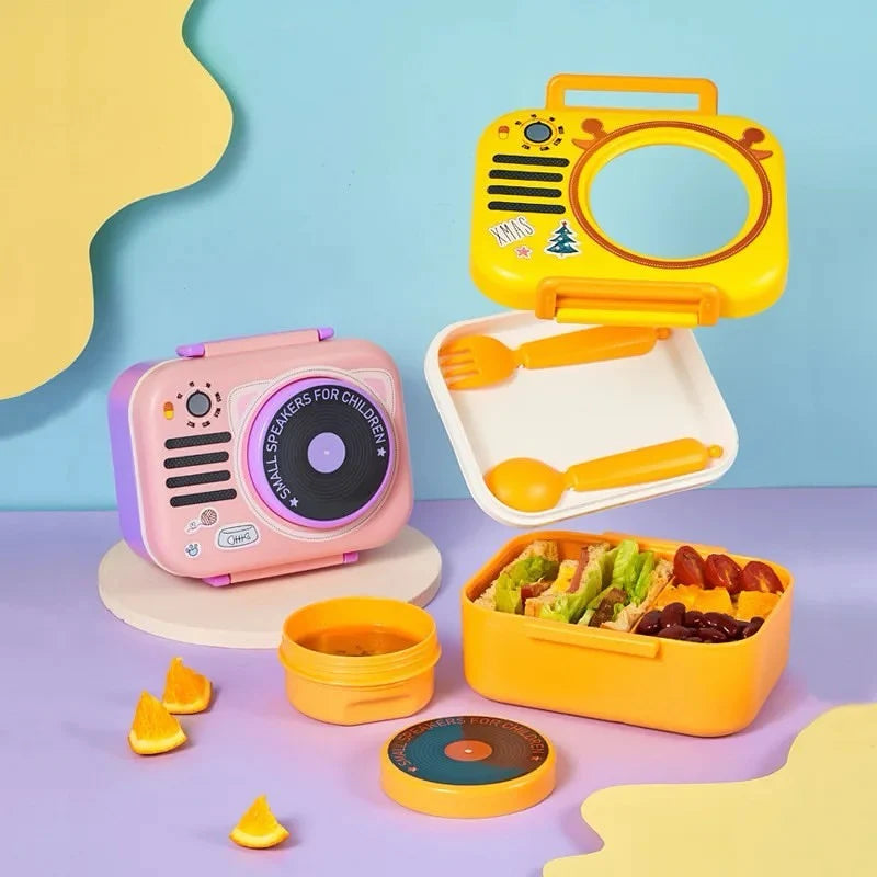 Stereo Design 3 Compartment Lunch Box with Cutlery